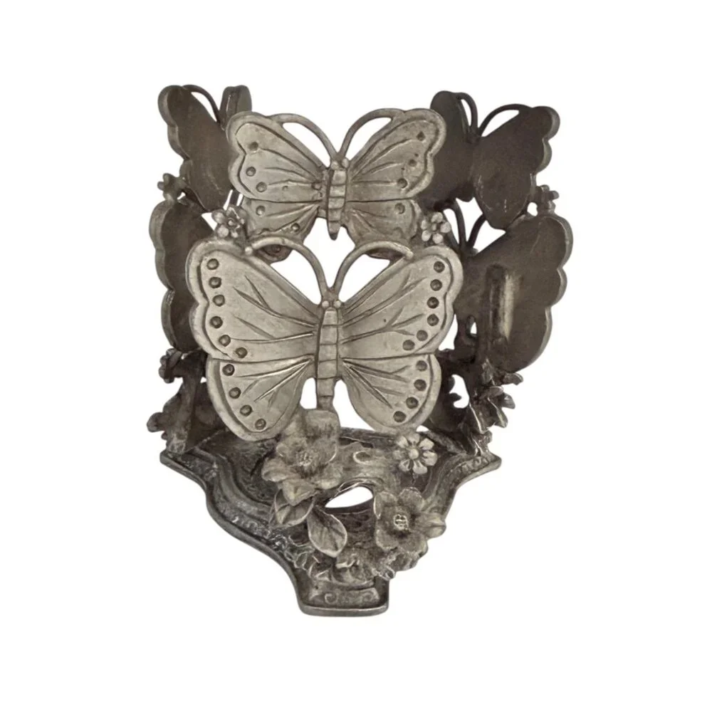 Pewter Ornate Butterfly‎ Garden Design Cottagecore Candle Napkin Holder